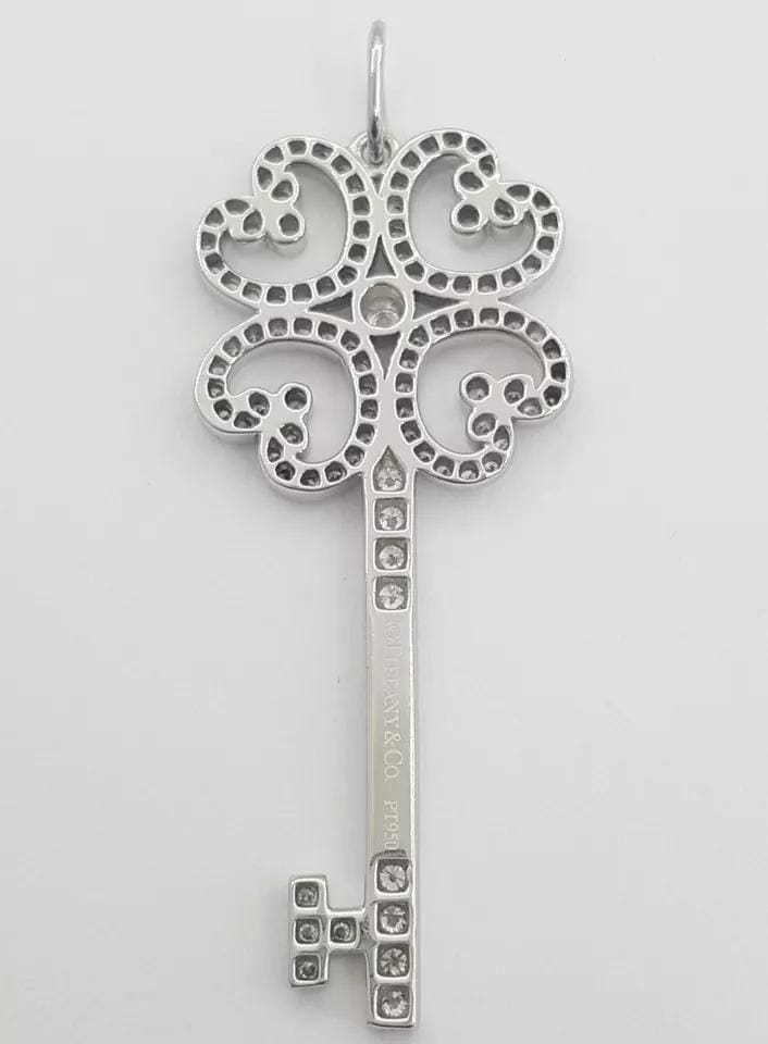 Tiffany & Co. Keys Diamond Enchant Quatra Heart Key Pendant Platinum 0.44 1.5"