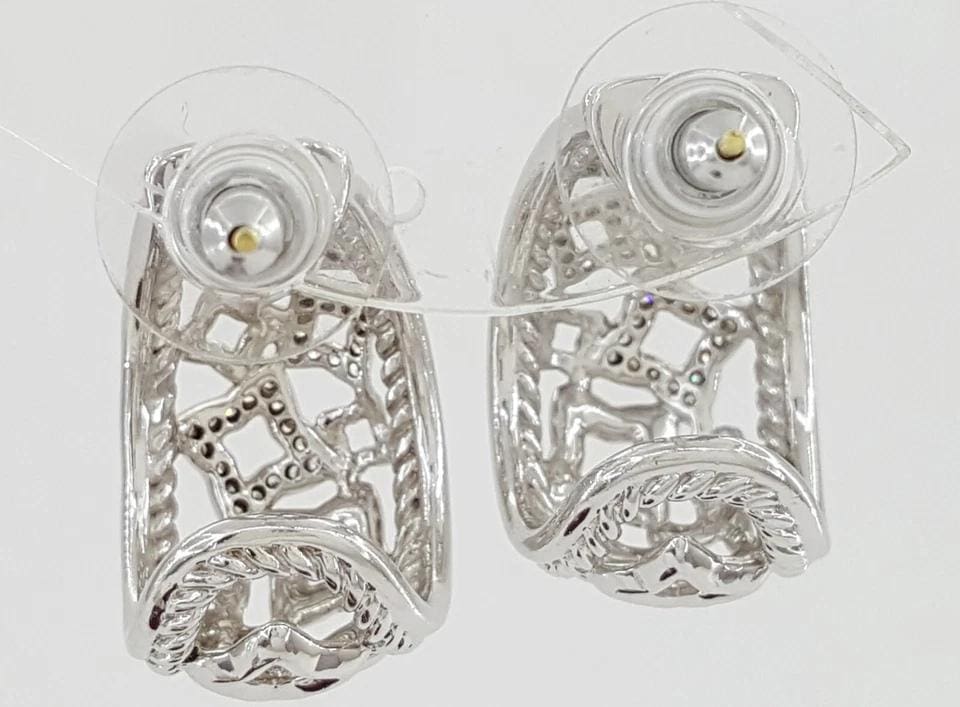 David Yurman Sterling Silver Quatrefoil Tapestry Pave Diamond Earrings