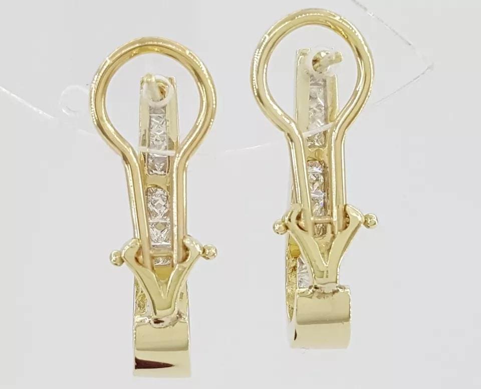 Princess Diamond Channel Set Omega Hoop Earrings 1.2 ct 14K Yellow Gold