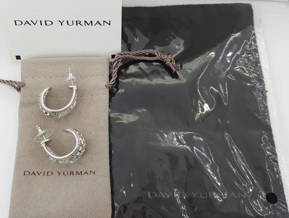 David Yurman Sterling Silver Quatrefoil Tapestry Pave Diamond Earrings