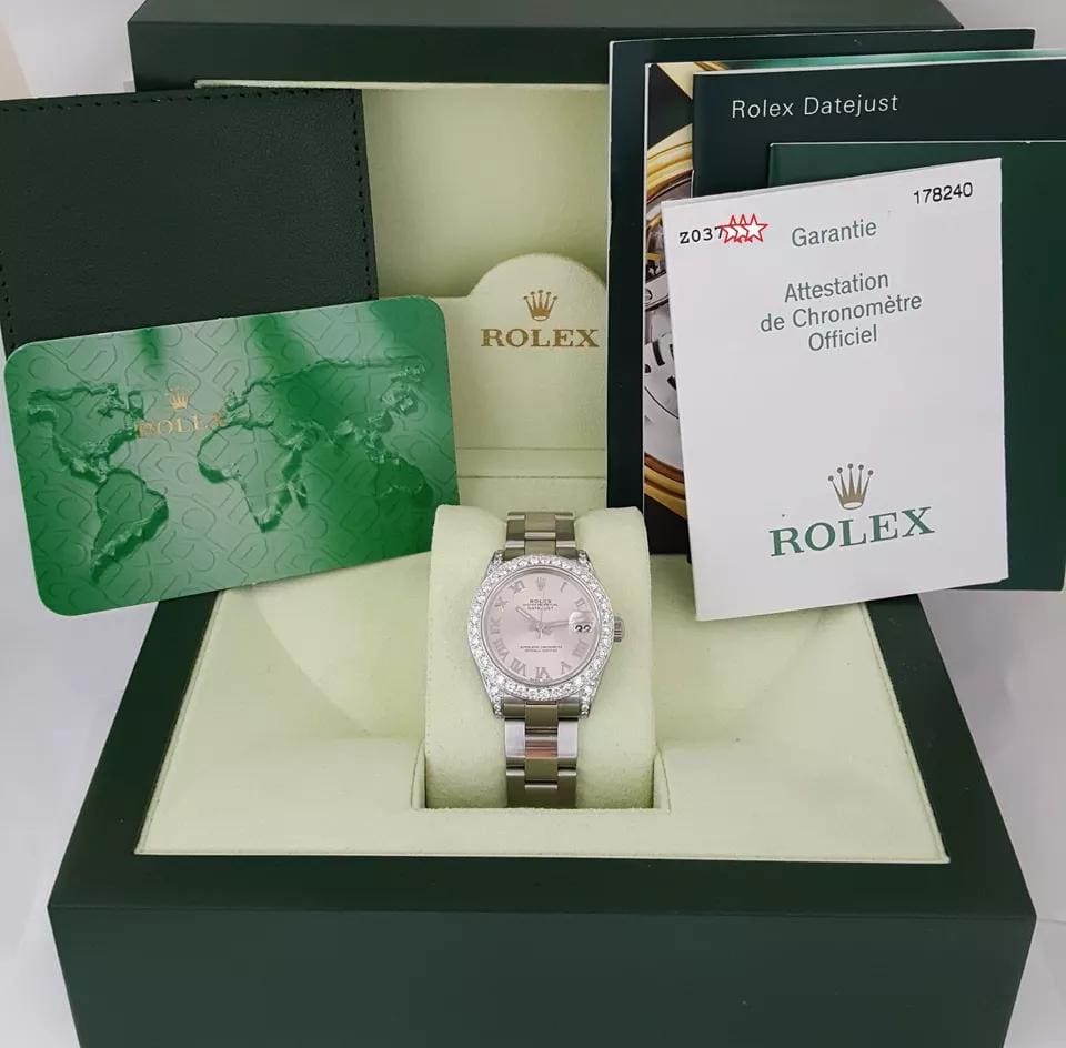 Rolex DateJust 178240 31 mm Salmon Dial Aftermarket Diamonds 2007 Box & Papers