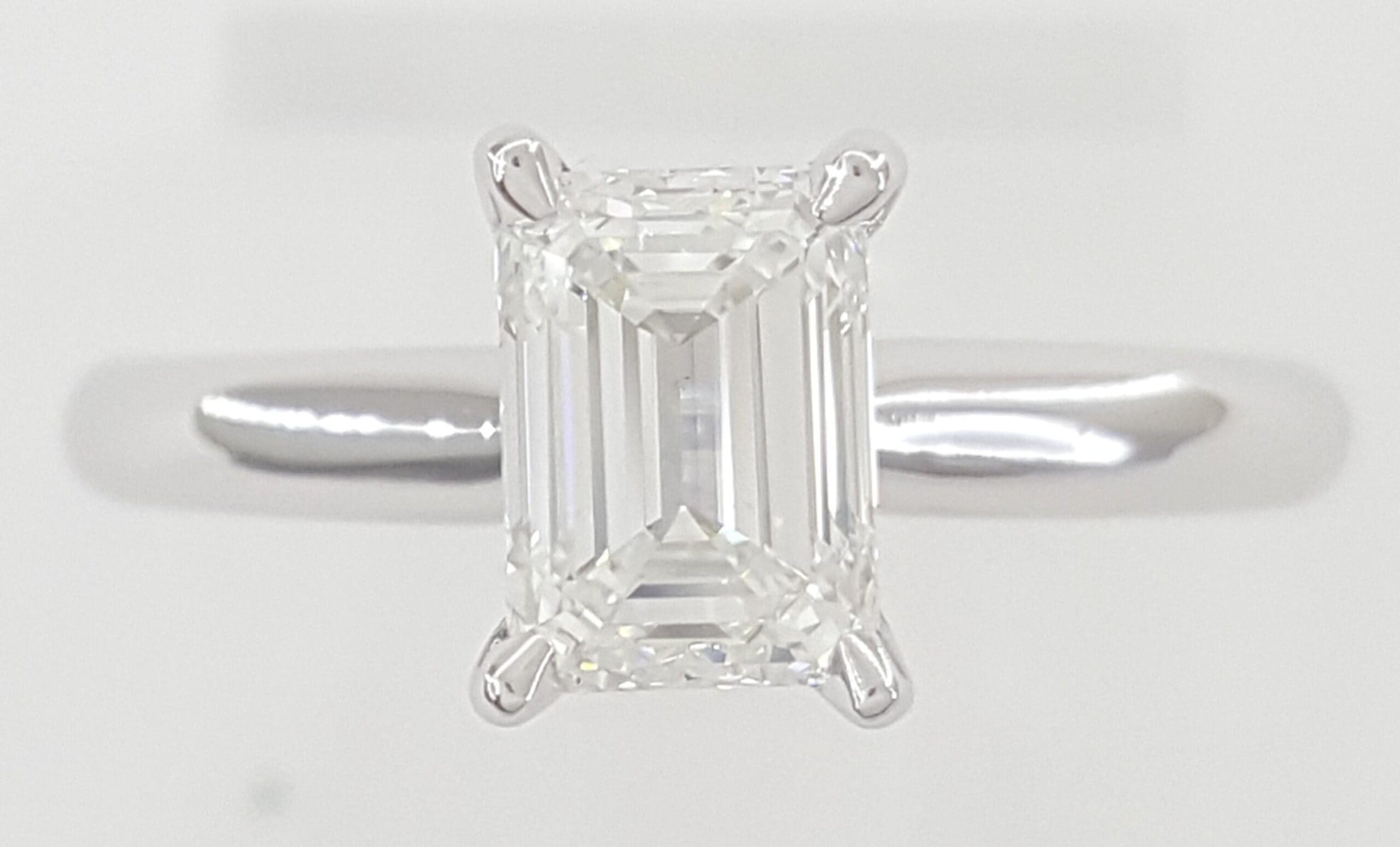 Emerald Cut Diamond Solitaire Engagement Ring 14K White Gold 0.9 ct GIA G/SI1