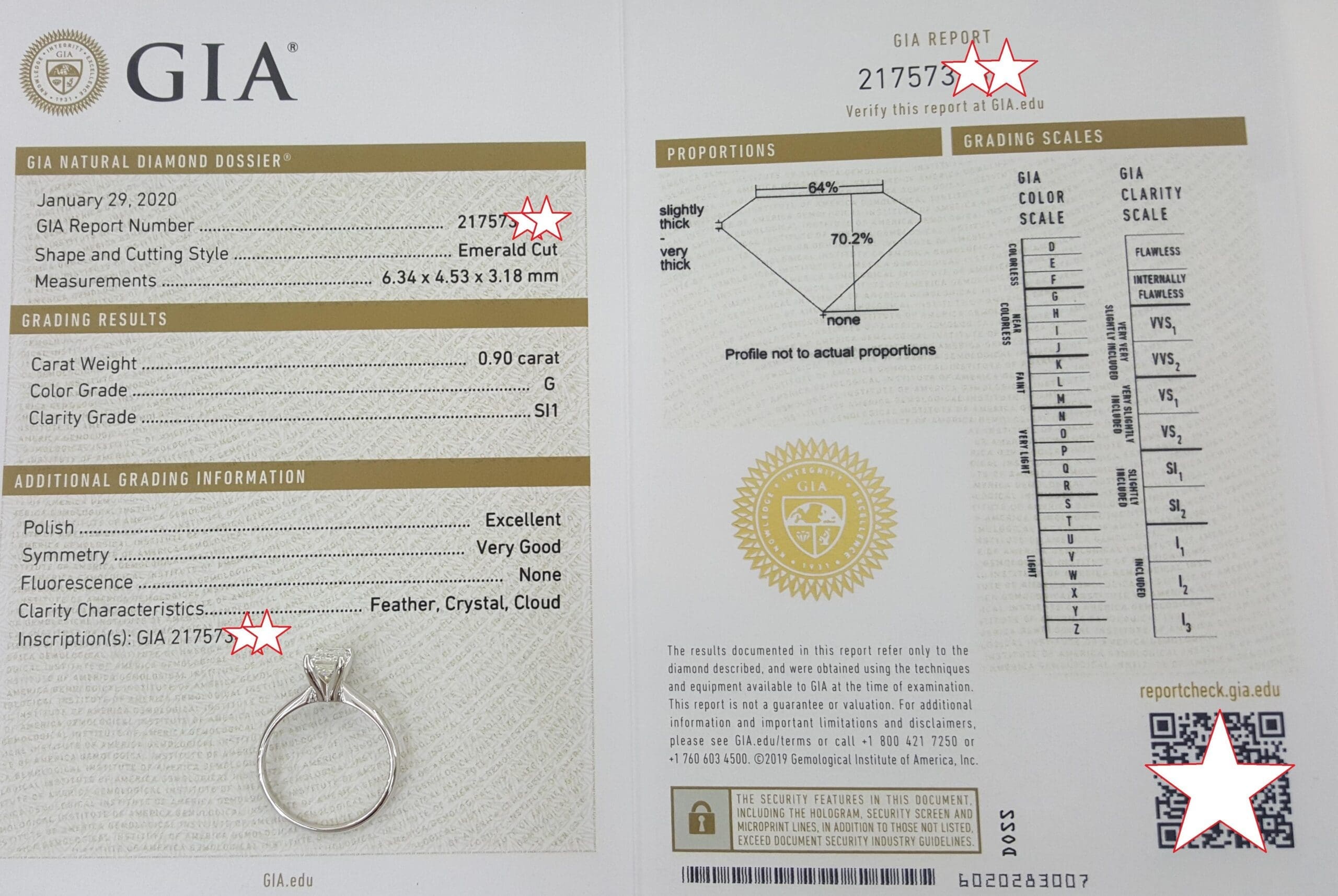 Emerald Cut Diamond Solitaire Engagement Ring 14K White Gold 0.9 ct GIA G/SI1