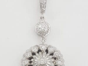 Doris Panos Vintage Flower Diamond Drop Pendant 18k White Gold 0.65 ct 1.7"