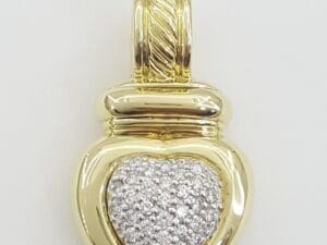 David Yurman Pave Round Diamond Heart Slider Pendant 18k Yellow Gold 0.5 ct 13gr