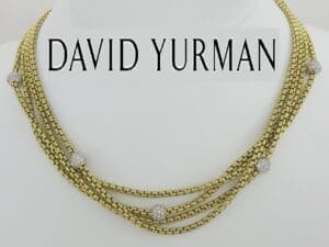 David Yurman Pave Diamond Ball Station 4 Strand Gold Necklace 1.7 ct 18k 86.6 Gr