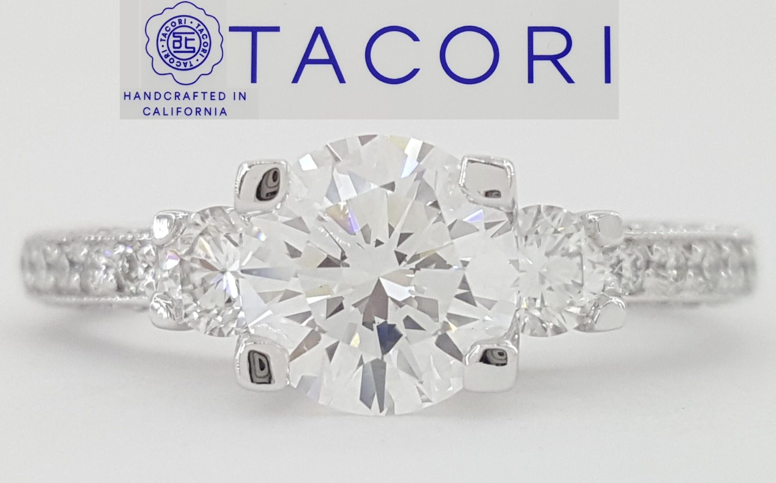 Tacori Round Diamond Three-Stone Engagement Ring 1.57 ct Platinum Rtl $18,990