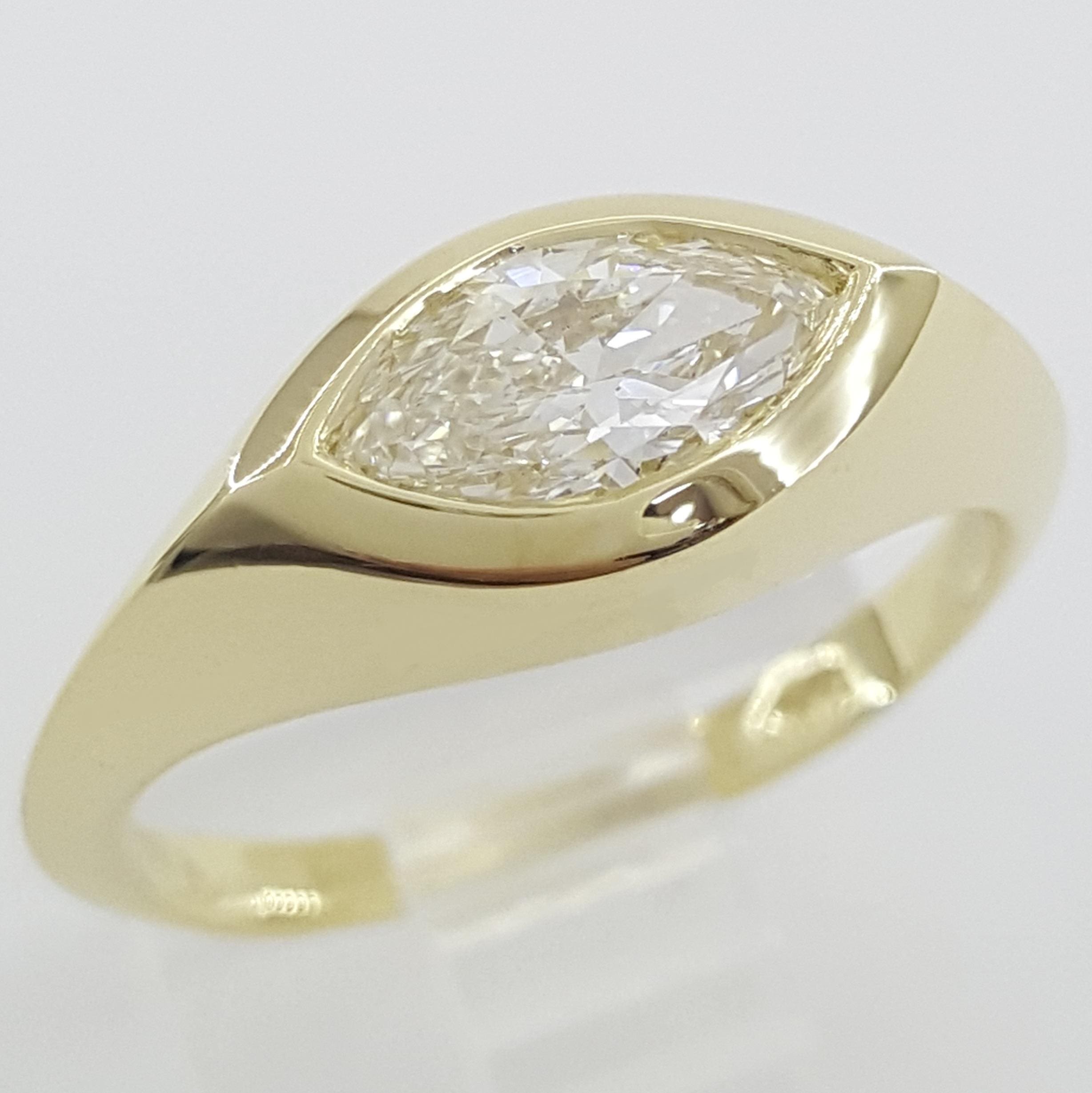 Marquise Evil Eye Diamond Ring Bezel Set 0.71 ct 18k Yellow Gold Retail $3,995