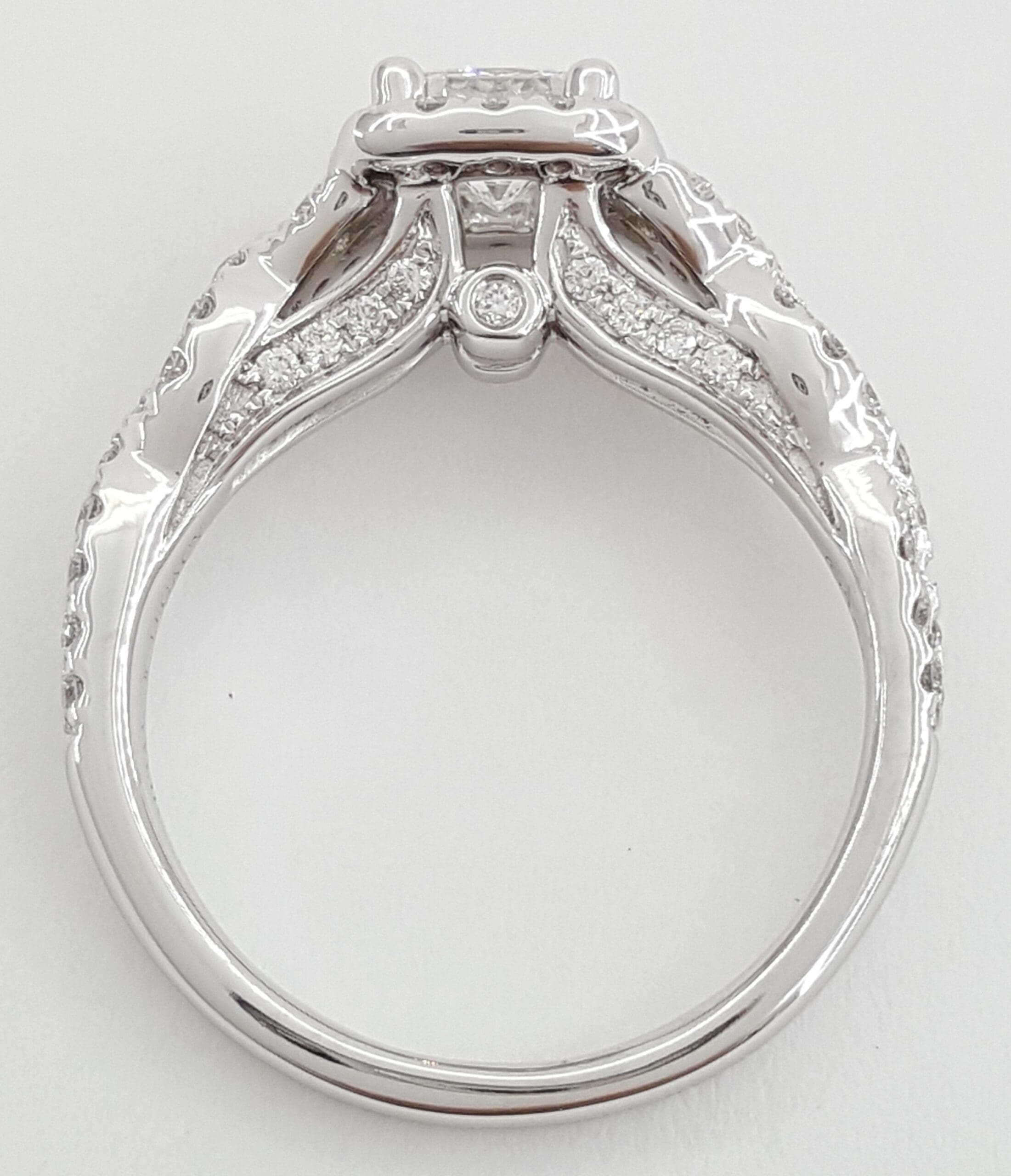 Tolkowsky Princess Cut Diamond Crossover Engagement Ring 0.85 ct 14k White Gold