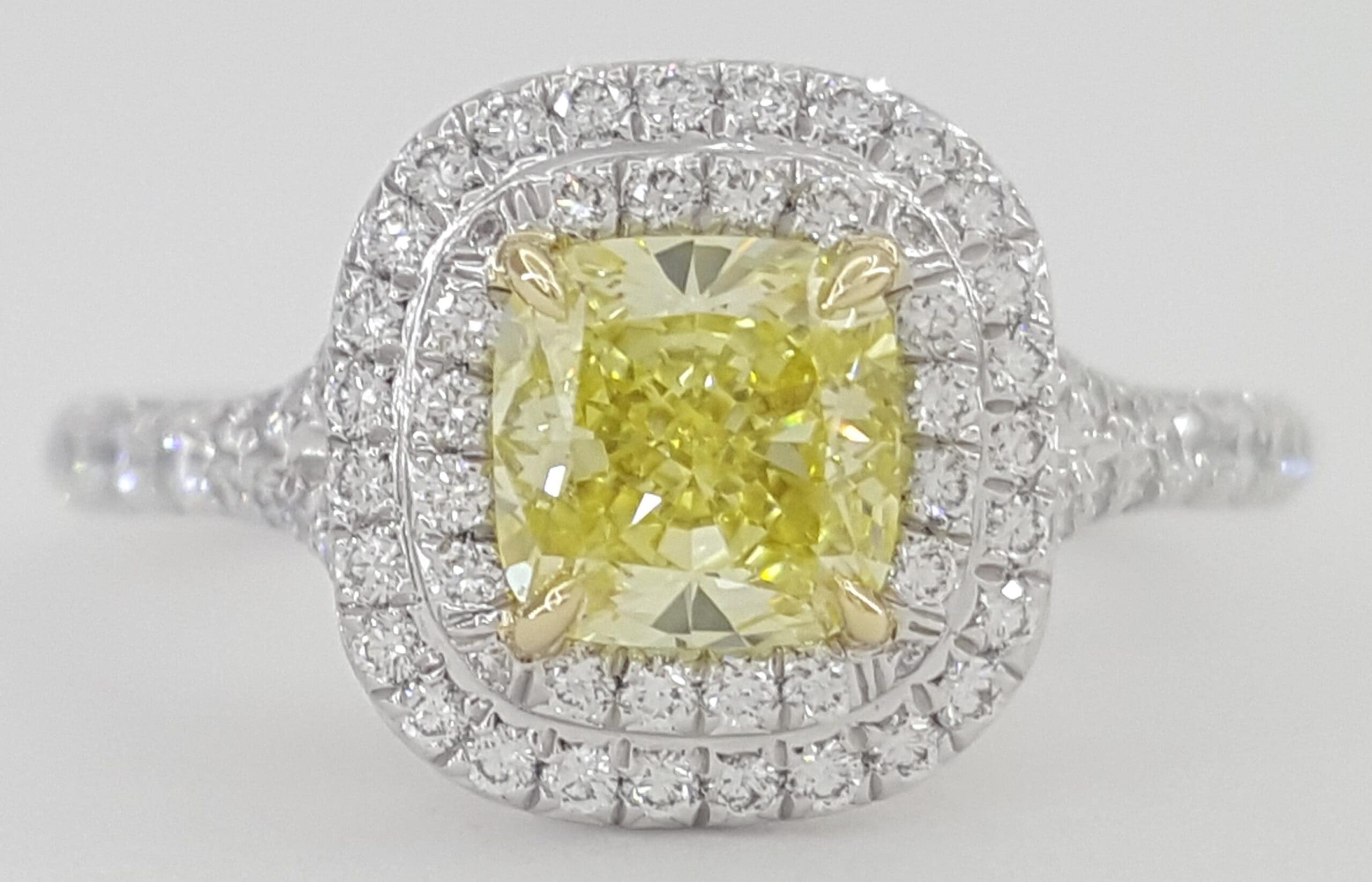 Tiffany & Co Soleste Cushion Fancy Intence Yellow Diamond Engagement Ring 1.24ct