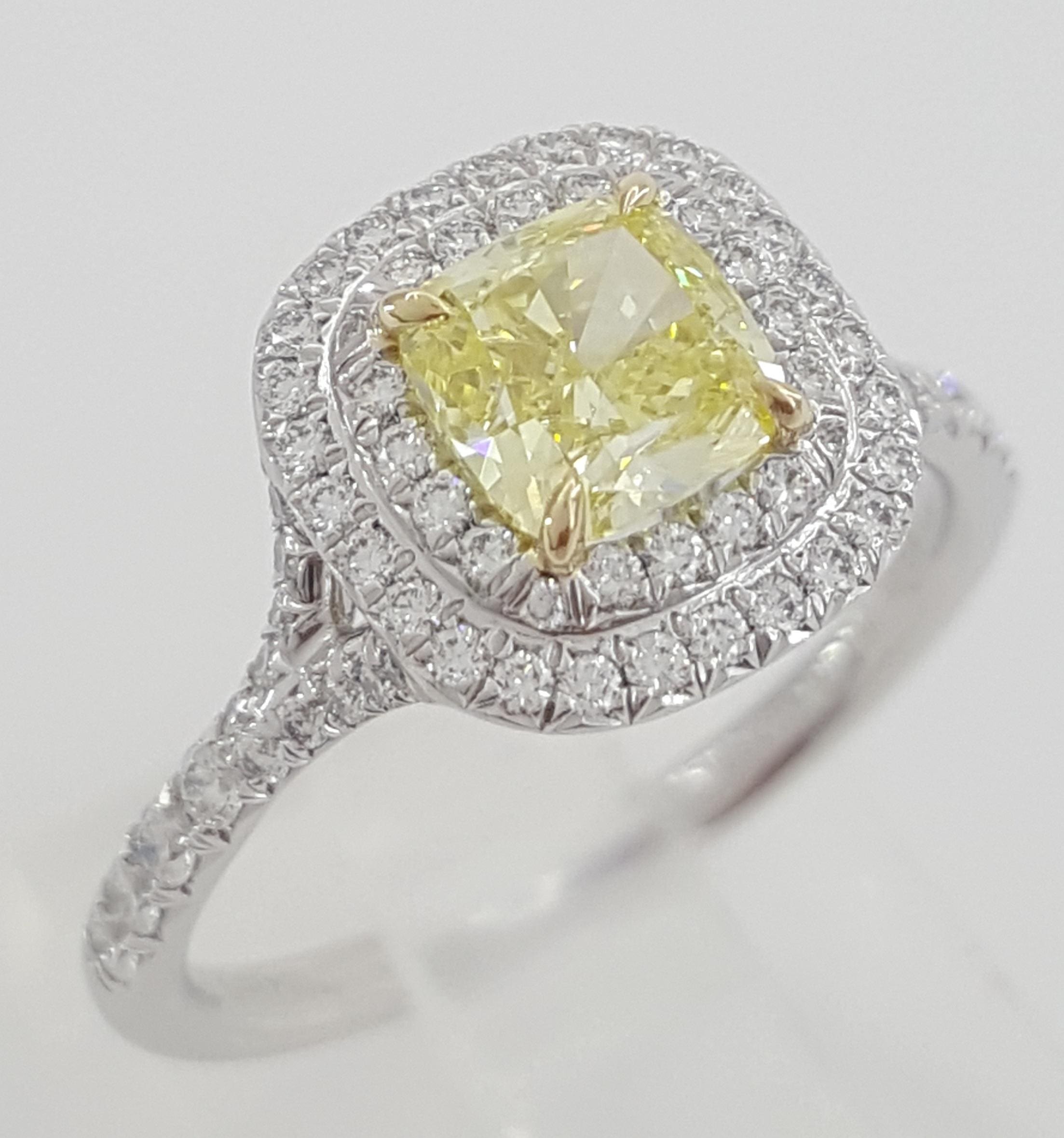 Tiffany & Co Soleste Cushion Fancy Intence Yellow Diamond Engagement Ring 1.24ct