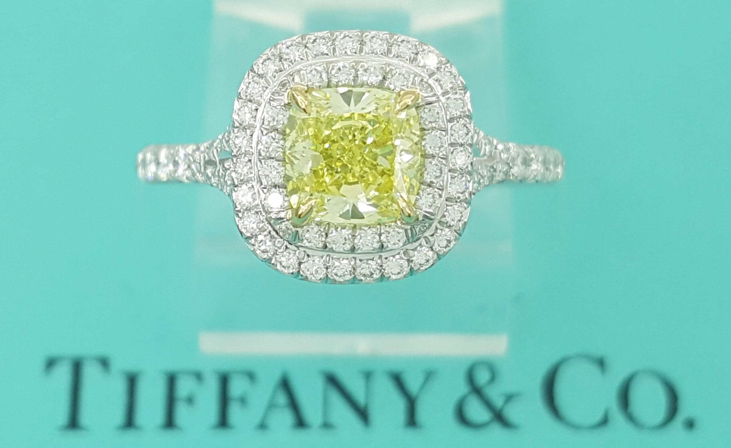 Tiffany & Co Soleste Cushion Fancy Intence Yellow Diamond Engagement Ring 1.24ct