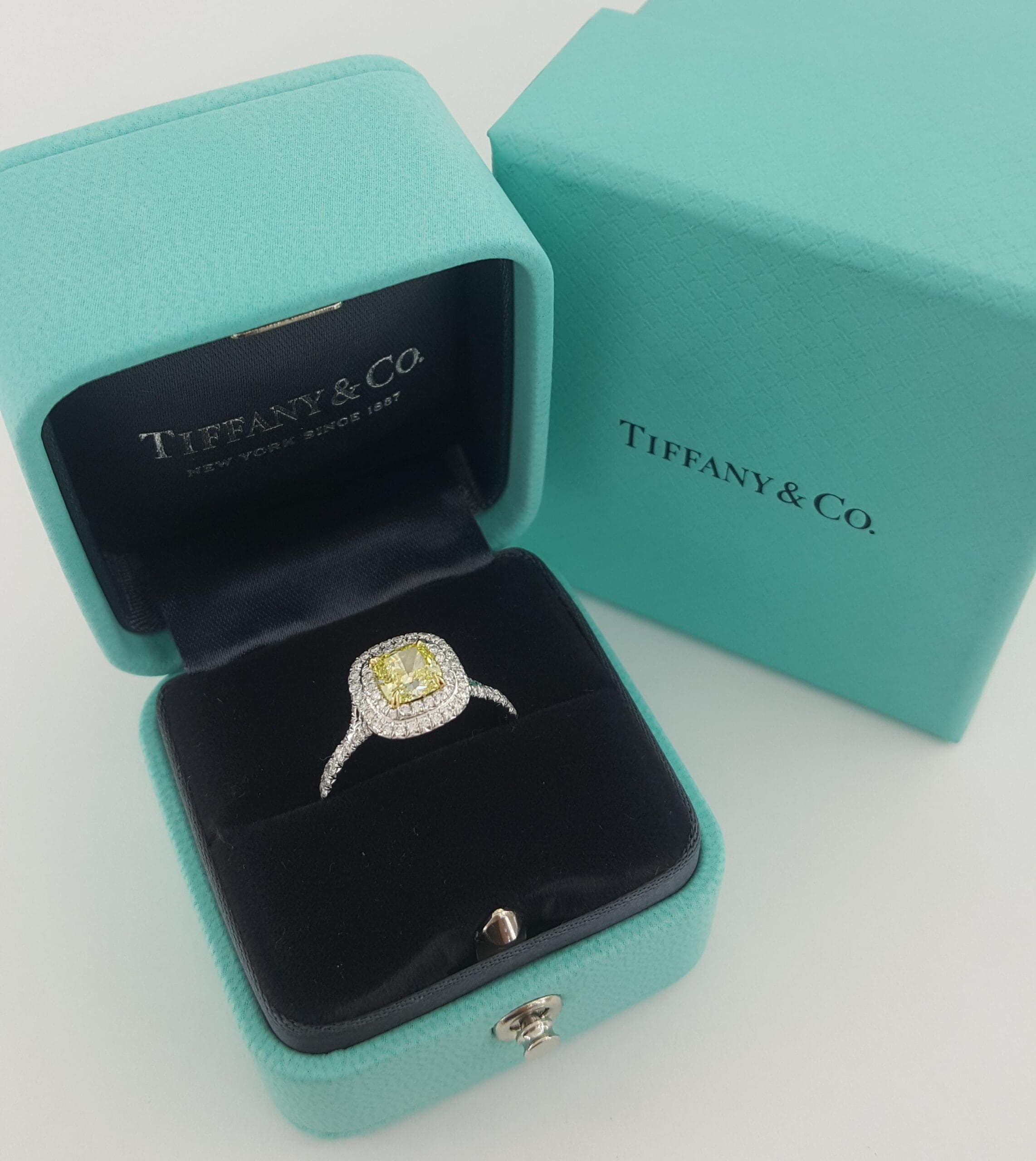 Tiffany & Co Soleste Cushion Fancy Intence Yellow Diamond Engagement Ring 1.24ct