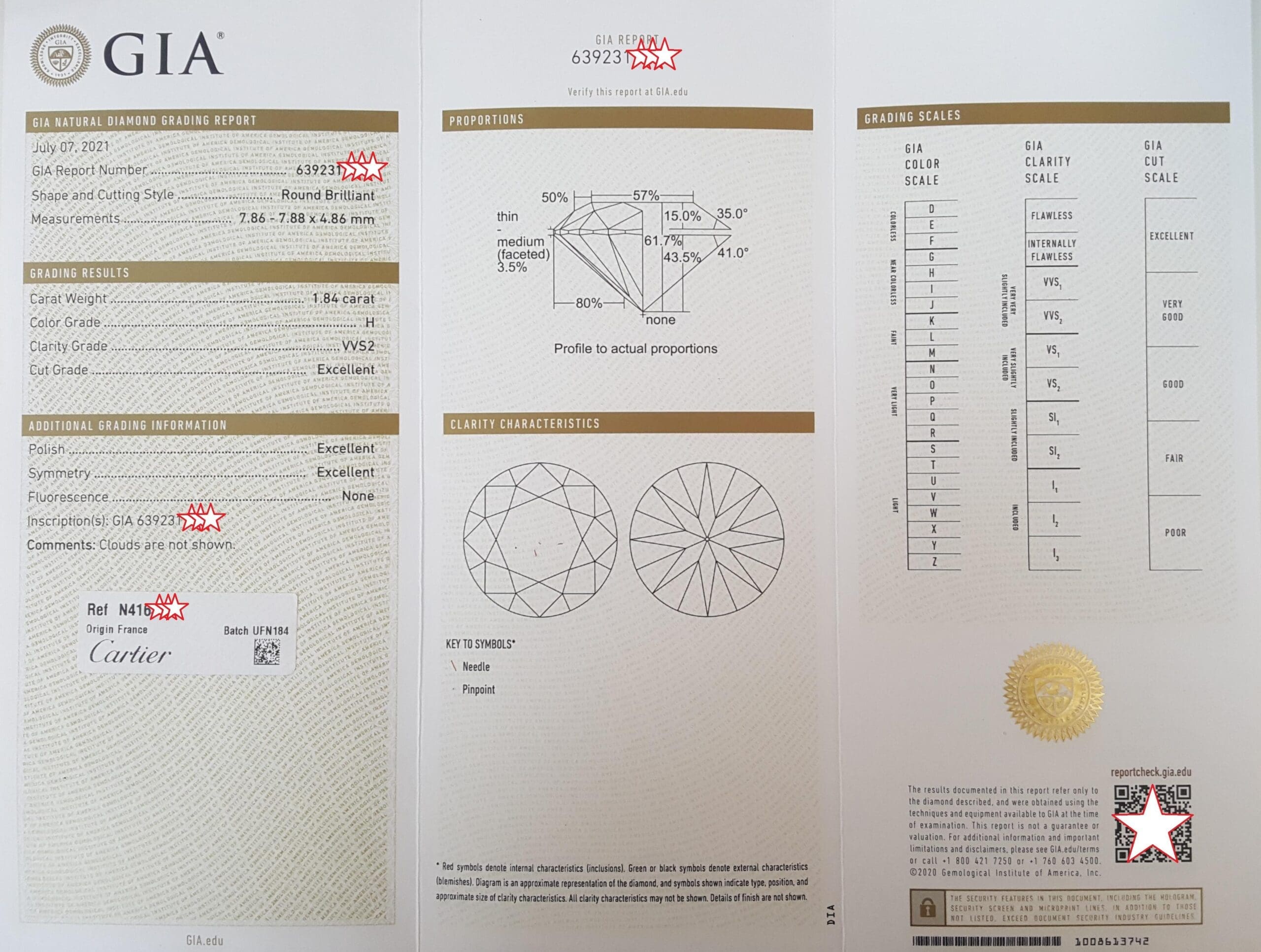 Cartier Solitaire 1895 Round Diamond Engagement Ring 1.84 ct Platinum Rtl $45K