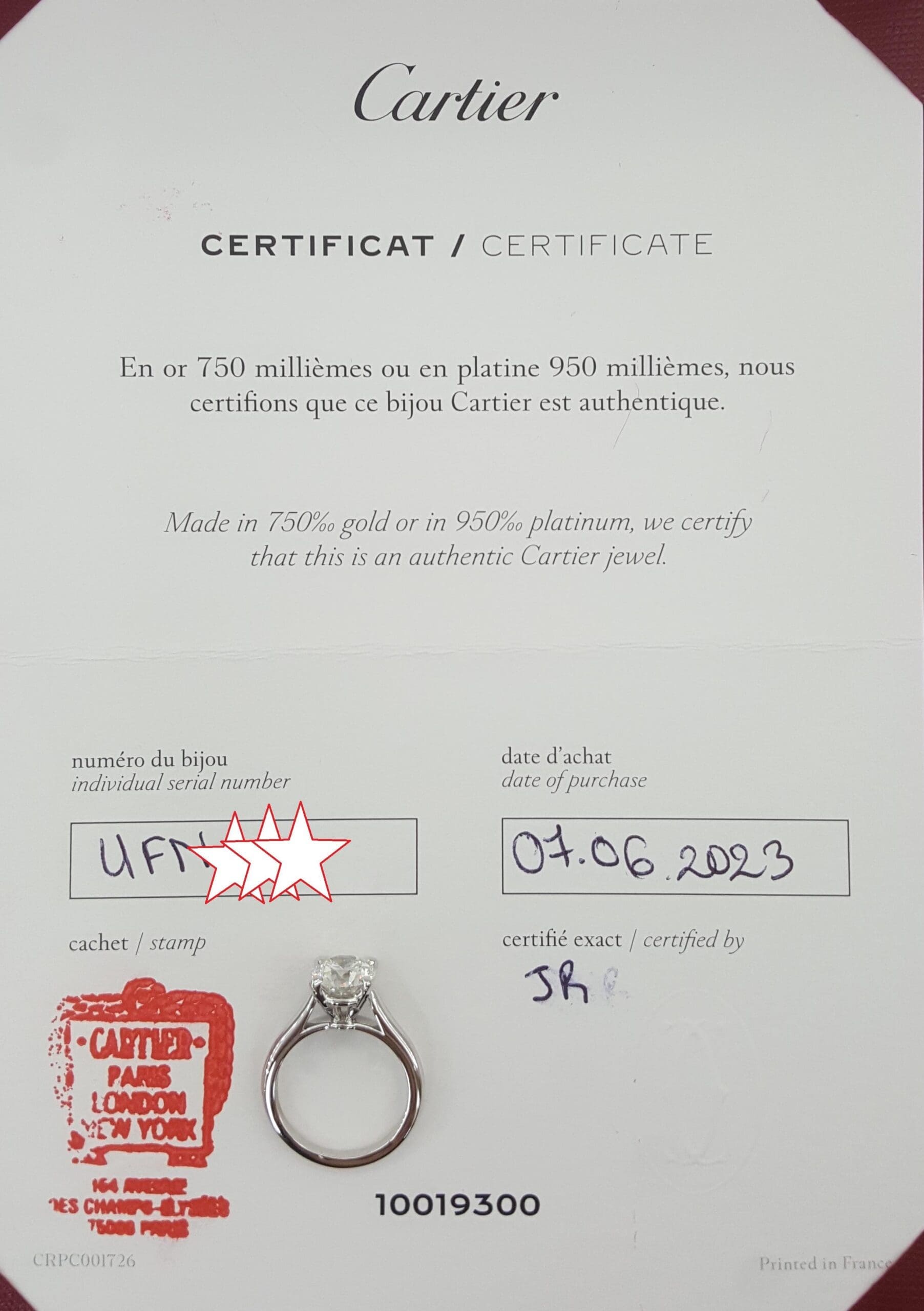 Cartier Solitaire 1895 Round Diamond Engagement Ring 1.84 ct Platinum Rtl $45K