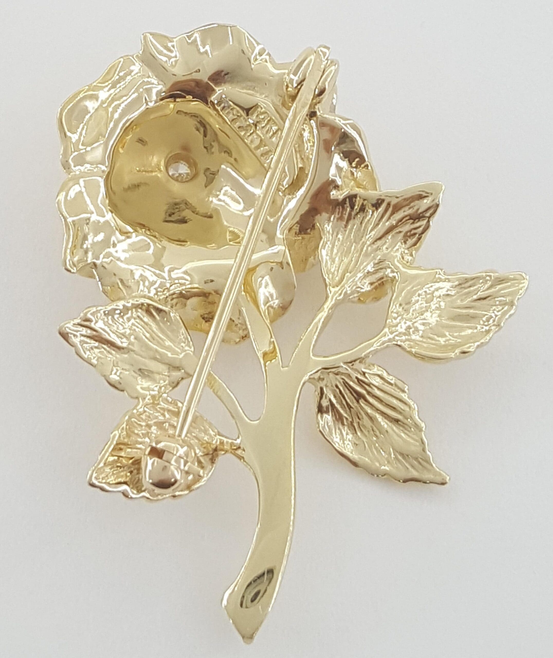 Vintage Tiffany & Co Diamond Rose Flower Brooch Pin 14k Yellow Gold 1.4” 1970s