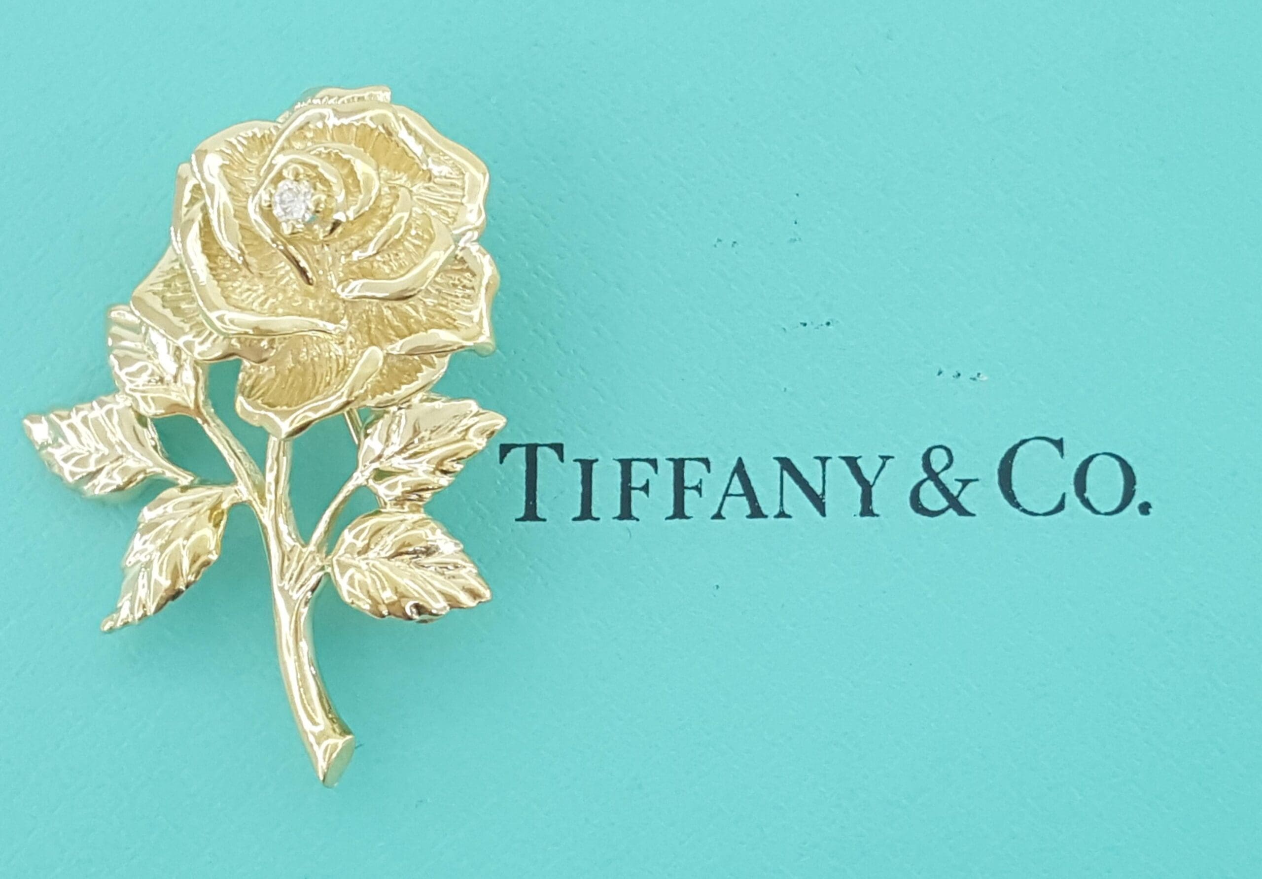 Vintage Tiffany & Co Diamond Rose Flower Brooch Pin 14k Yellow Gold 1.4” 1970s