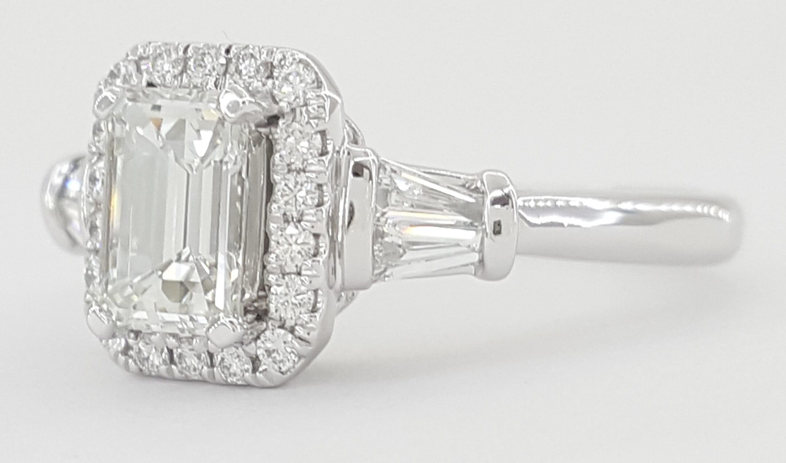 Emerald Cut Diamond Halo Engagement Ring 1.08 ct Platinum