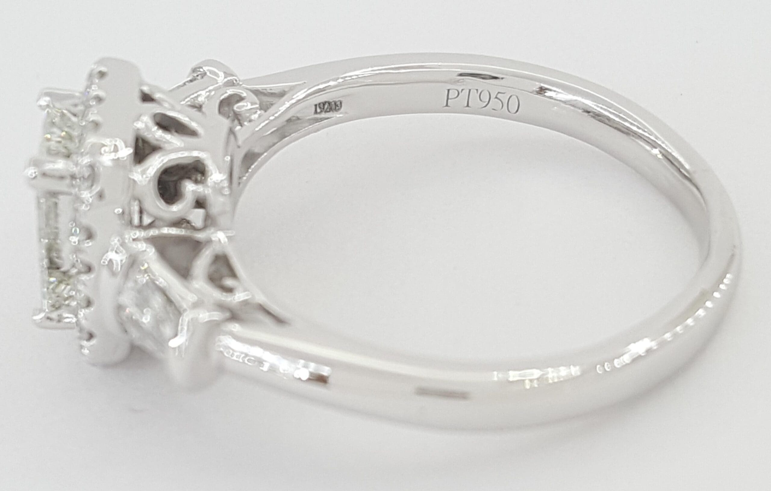 Emerald Cut Diamond Halo Engagement Ring 1.08 ct Platinum