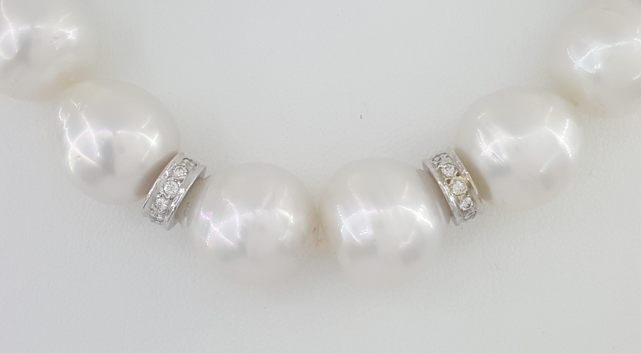 South Sea Pearl Diamond Choker Necklace 1.5 ct 16.5" 18k White Gold