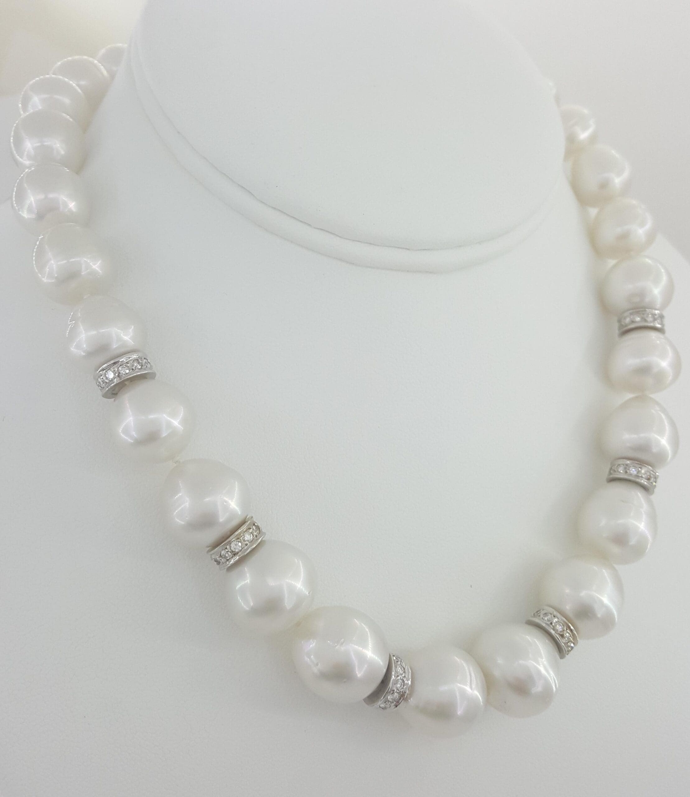 South Sea Pearl Diamond Choker Necklace 1.5 ct 16.5" 18k White Gold