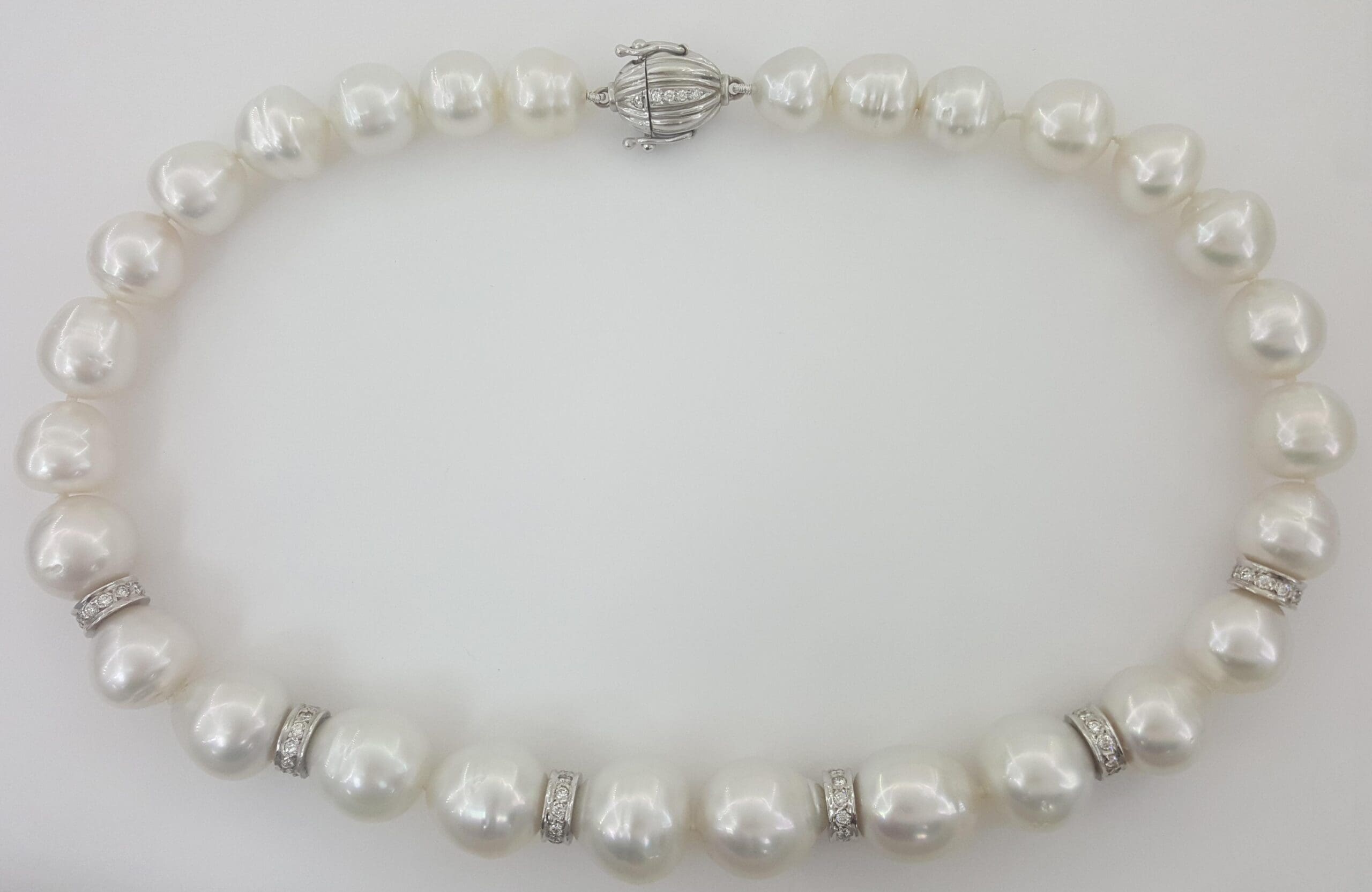 South Sea Pearl Diamond Choker Necklace 1.5 ct 16.5" 18k White Gold