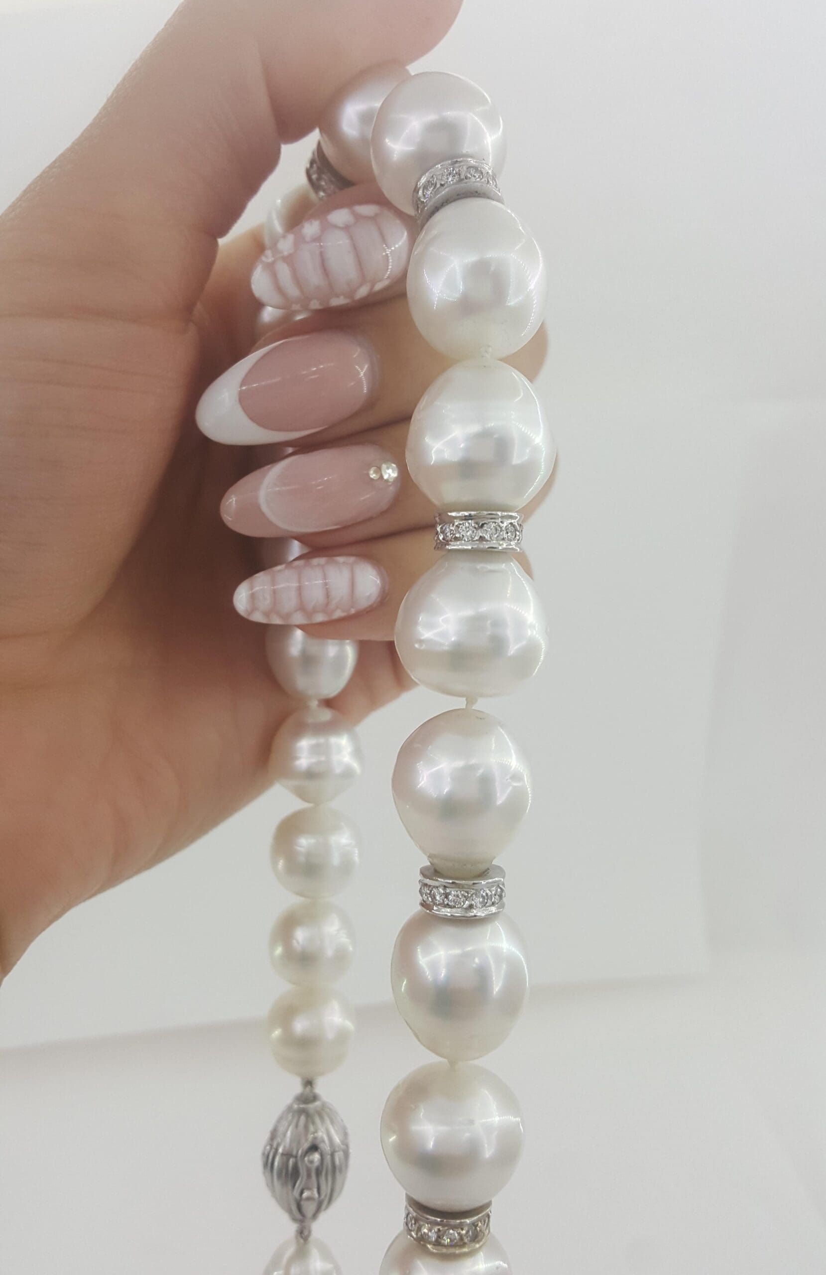 South Sea Pearl Diamond Choker Necklace 1.5 ct 16.5" 18k White Gold