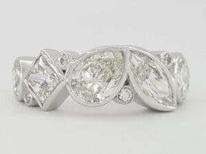 Round Princess Pear Marquise Cushion Diamond Bezel Set Ring PLAT 3.74 ct