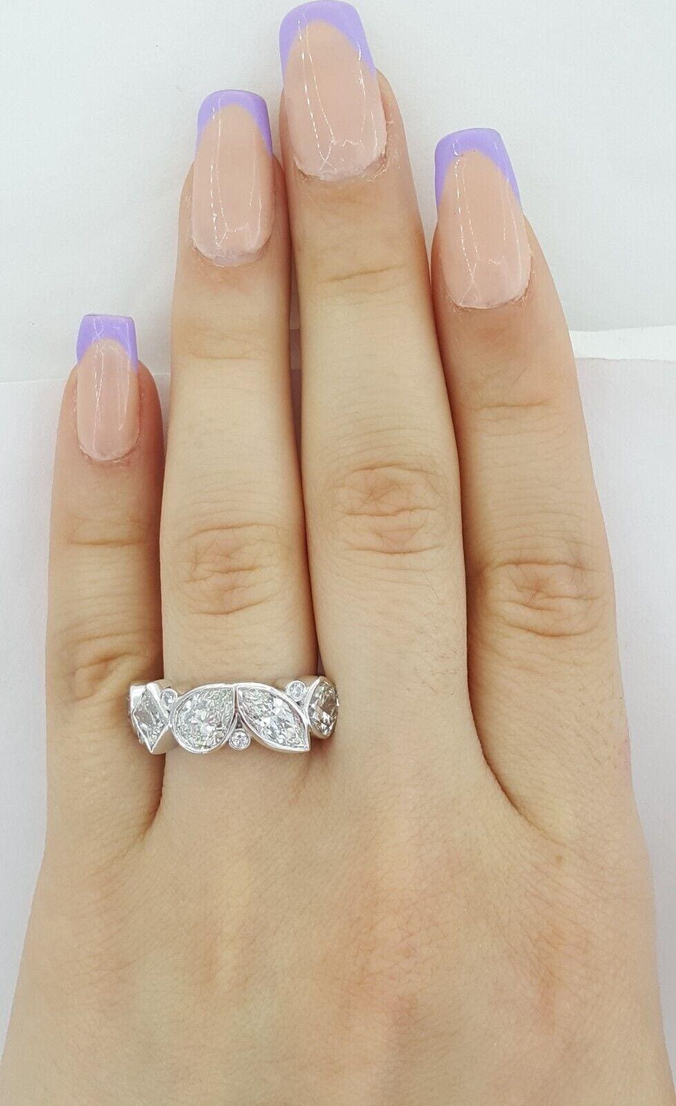 Round Princess Pear Marquise Cushion Diamond Bezel Set Ring PLAT 3.74 ct