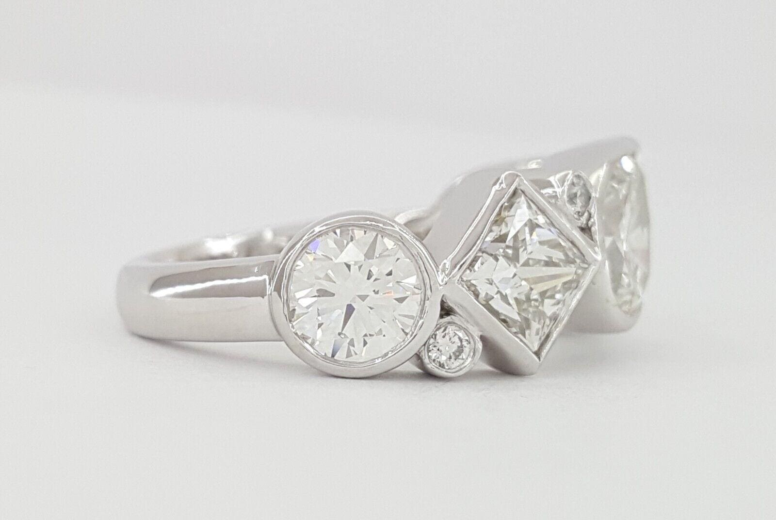 Round Princess Pear Marquise Cushion Diamond Bezel Set Ring PLAT 3.74 ct