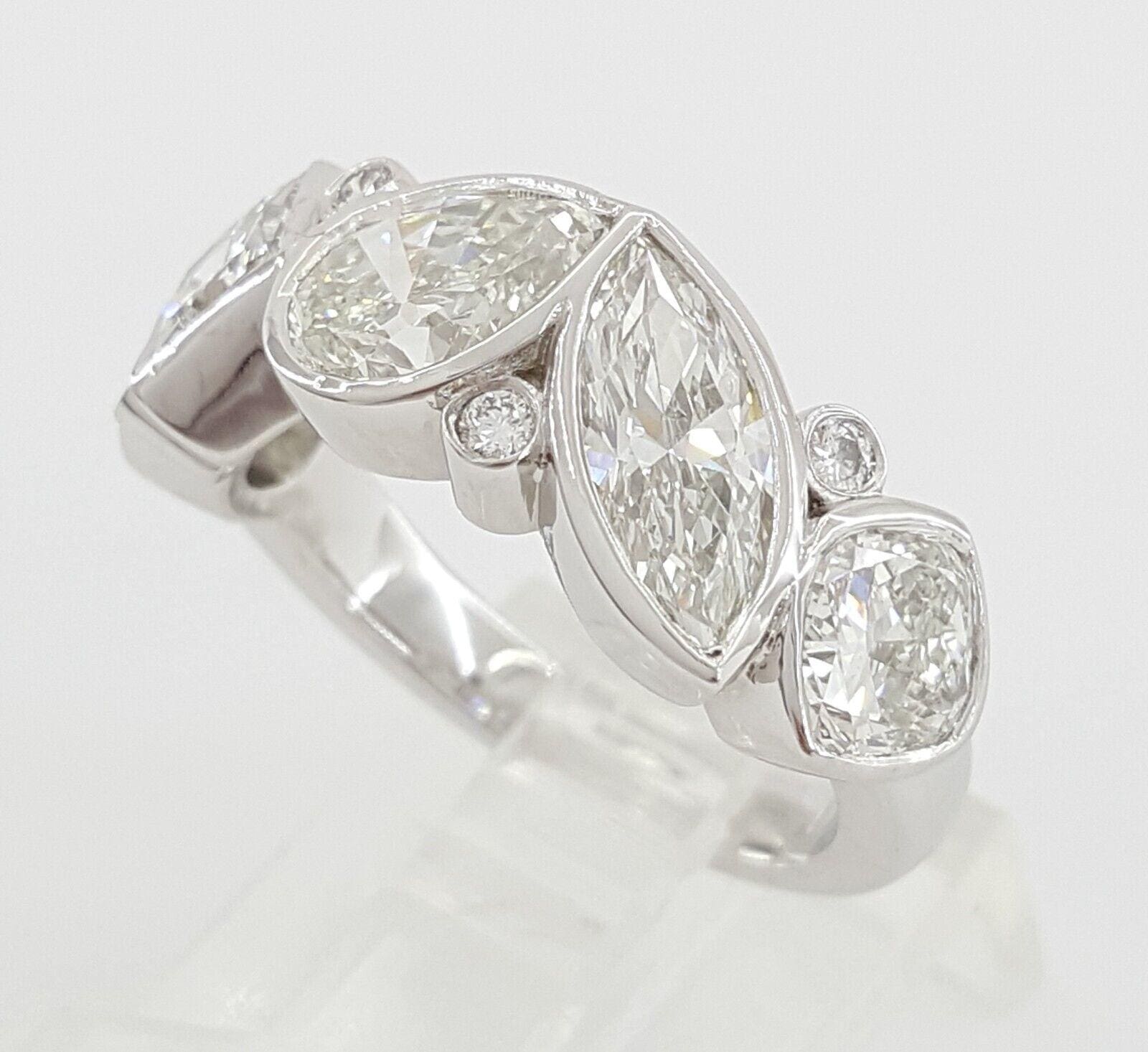 Round Princess Pear Marquise Cushion Diamond Bezel Set Ring PLAT 3.74 ct