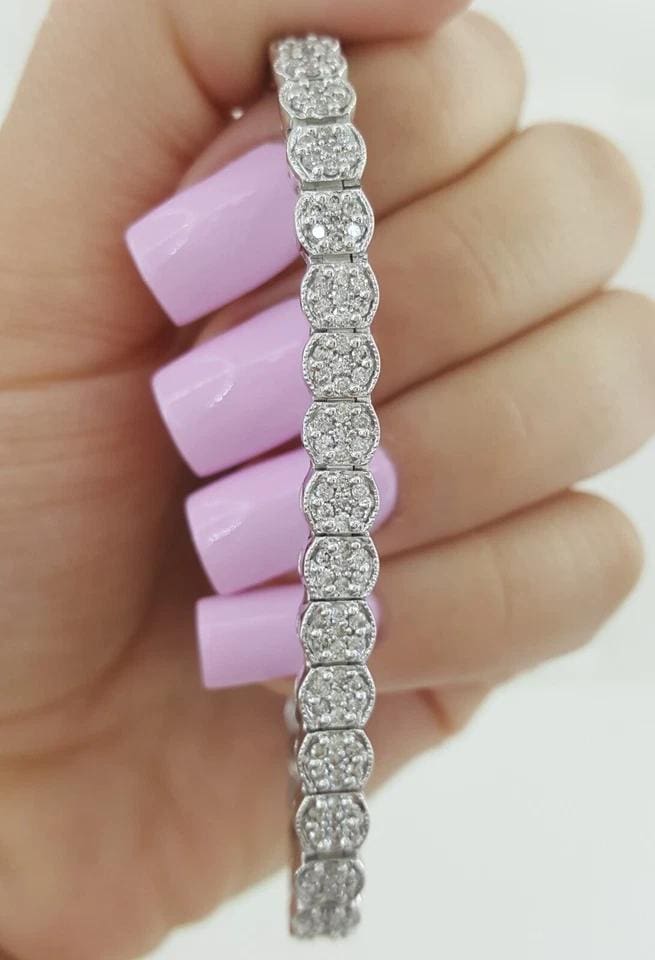 Round Diamond Cluster Tennis Bracelet 7.25" 2 ct 14K White Gold Retail 3K