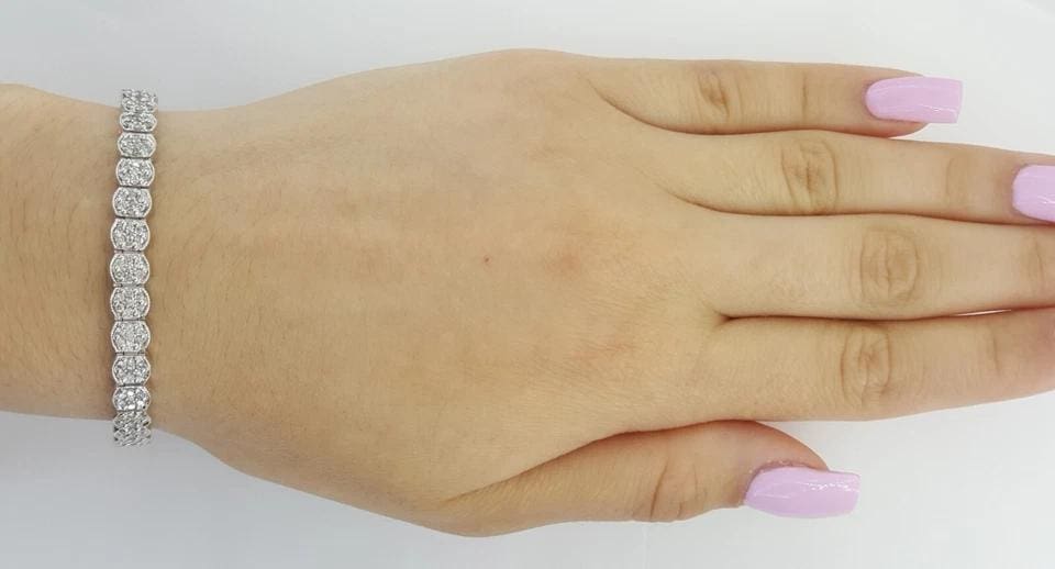 Round Diamond Cluster Tennis Bracelet 7.25" 2 ct 14K White Gold Retail 3K