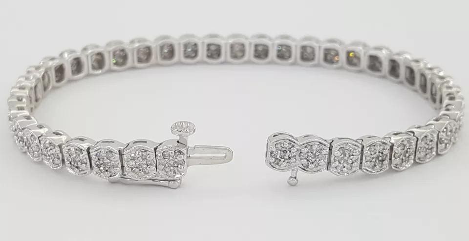Round Diamond Cluster Tennis Bracelet 7.25" 2 ct 14K White Gold Retail 3K