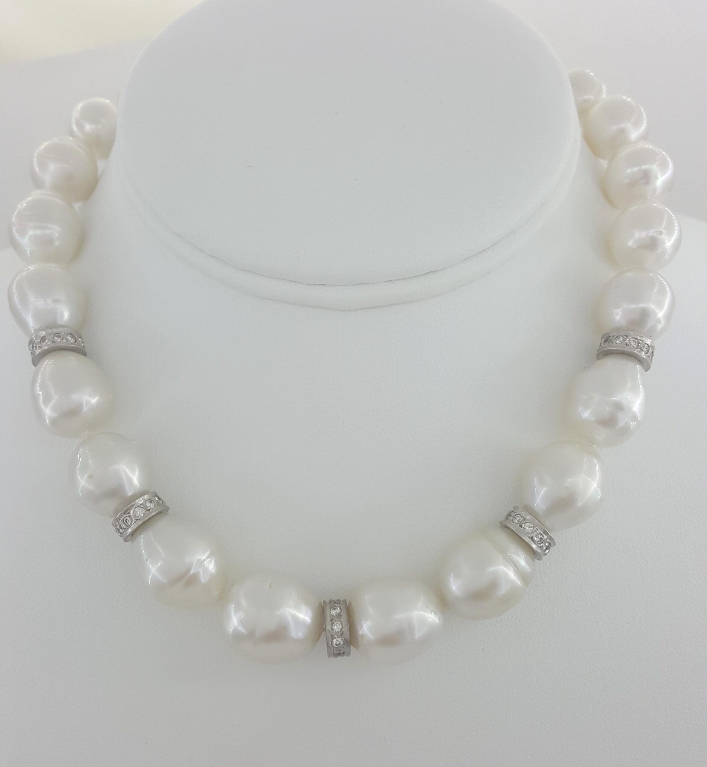 South Sea Pearl Diamond Necklace 2.75 ct 31.5" or 16.5" & 15" 18K White Gold