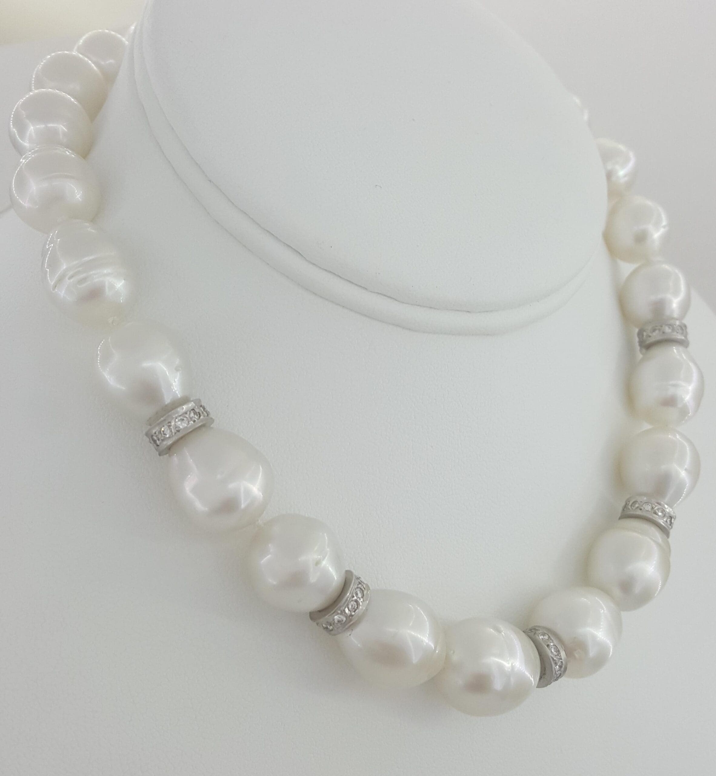 South Sea Pearl Diamond Necklace 2.75 ct 31.5" or 16.5" & 15" 18K White Gold