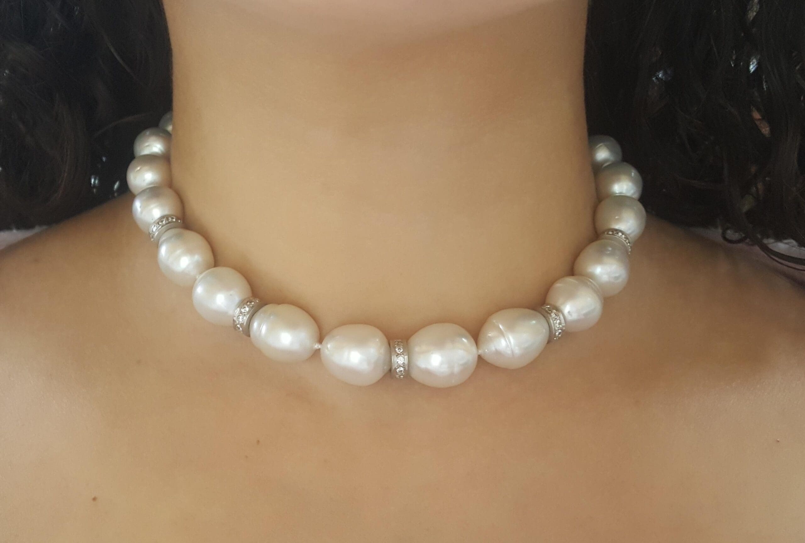 South Sea Pearl Diamond Necklace 2.75 ct 31.5" or 16.5" & 15" 18K White Gold