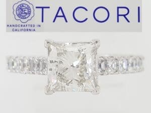 Tacori Princess Cut Diamond Crescent Engagement Ring 2.64 ct 18K White Gold