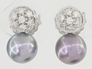Tahitian Pearls Diamond Earrings 0.21 ct Diamonds 7mm Wide 18K White Gold