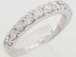 Half Circle Round Diamond Shared Prong Wedding Band 0.6 ct 14k White Gold 3.2 mm