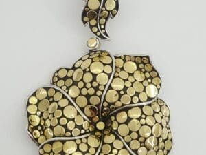 John Hardy Ayu Frangipani Flower Pendant Silver & 18K Yellow Gold 2.83"