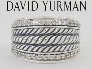 David Yurman 925 Sterling Silver 0.34 ct Diamond Sculpted Cable Band Ring 13.2mm