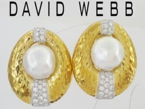 Vintage David Webb Pearl & Diamond Clip-On Earrings 2.5 ct 18K & Plat