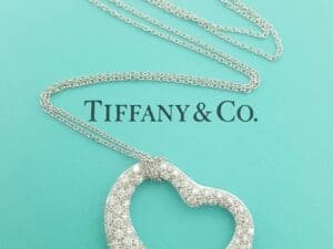 Tiffany & Co Elsa Peretti Diamond Open Heart Necklace 27 mm 2 ct Plat Rtl $29K