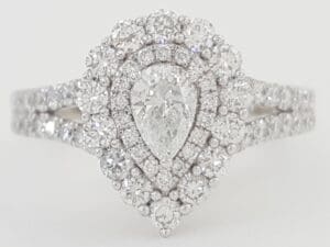 Pear Diamond Double Halo Engagement Ring 1.5 ct 14K White Gold Retail $6K