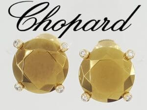 Chopard Golden Diamond Stud Earrings 18k Yellow Gold & Titanium Treated