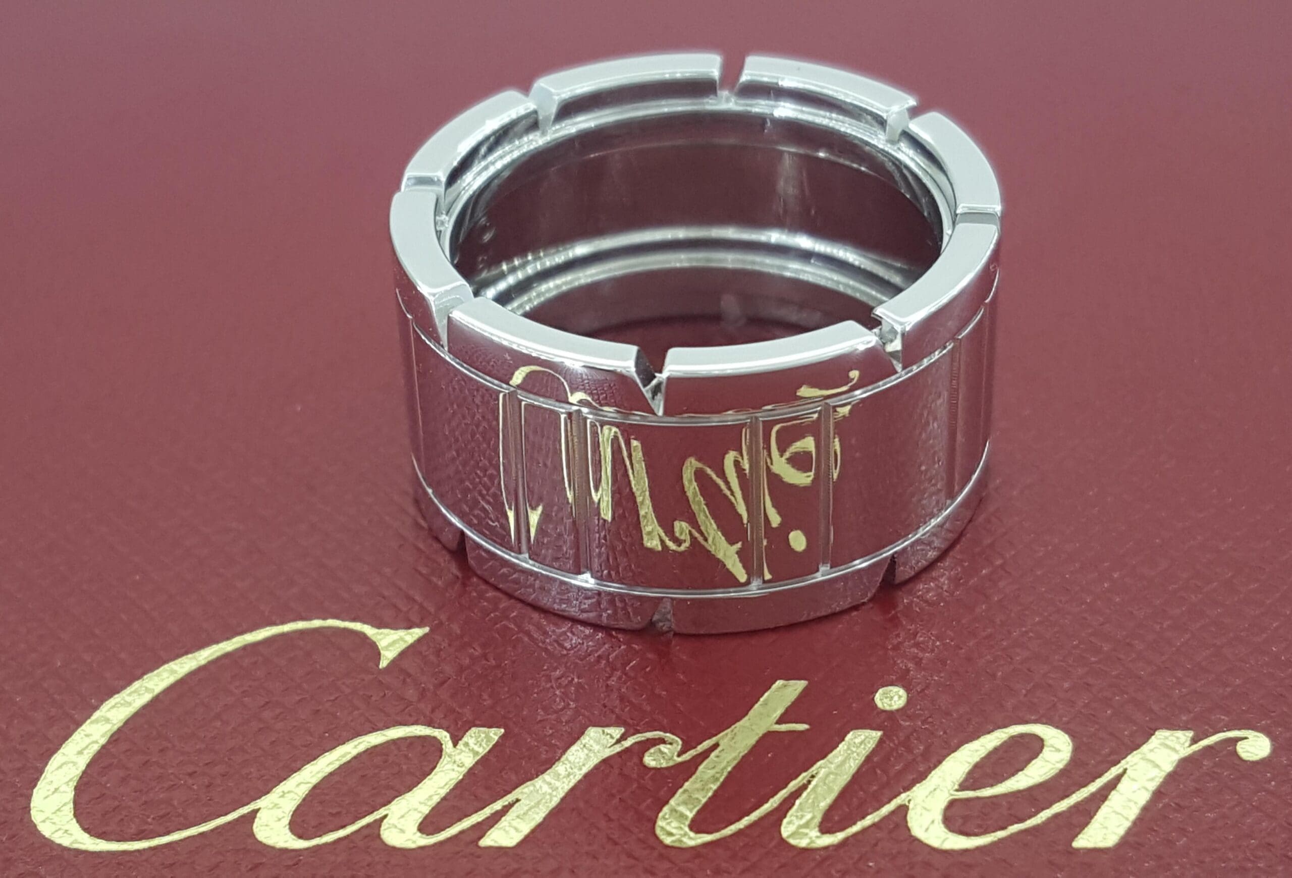 Cartier Tank Francaise Large Wedding Band Ring 18k White Gold 12 mm Size 61 US 9