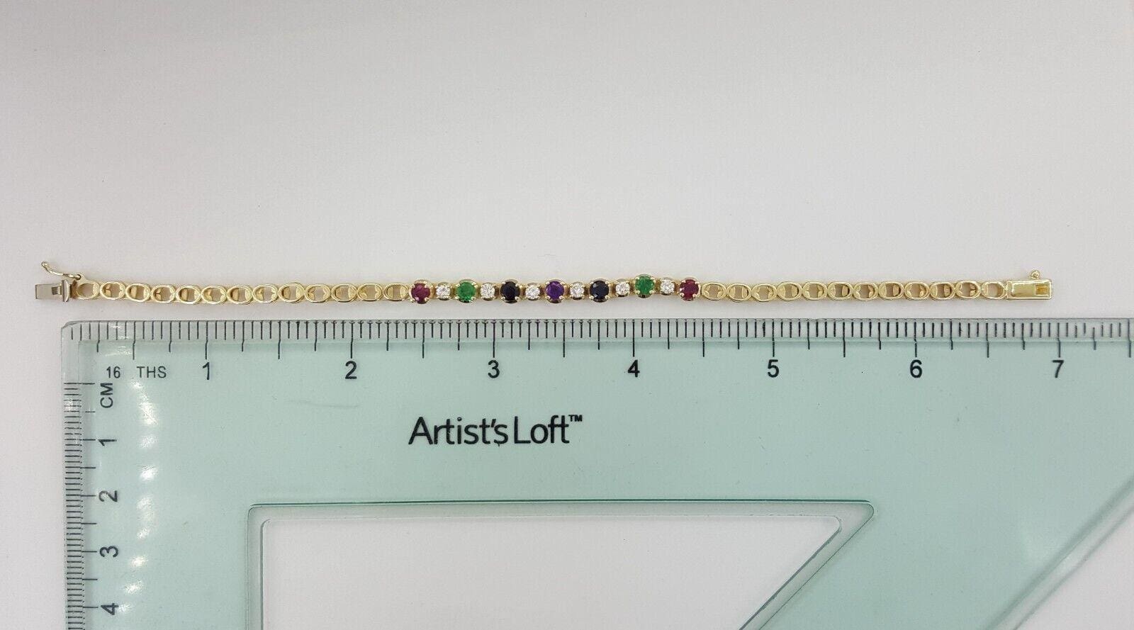 Diamond Ruby Emerald Sapphire Amethyst Tennis Bracelet 1.35 ct 14k Gold 7"
