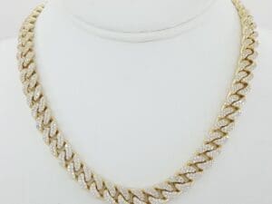 Cuban Chain Necklace 91.3 Grams 16" 13.7 ct Diamond 10K Yellow Gold 9mm