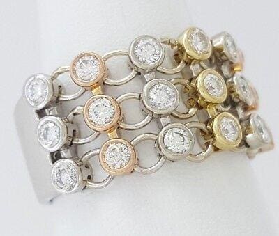 Three-Tone Round Brilliant Cut Diamond 1.05 ct 18K Flexible Statement Ring